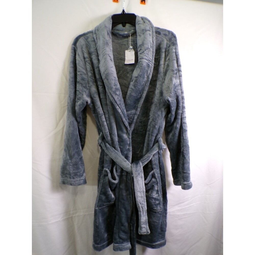 U2SKIIN Men's Plush Faux Fur Robe Gray S/M Luxurious Tie Belt